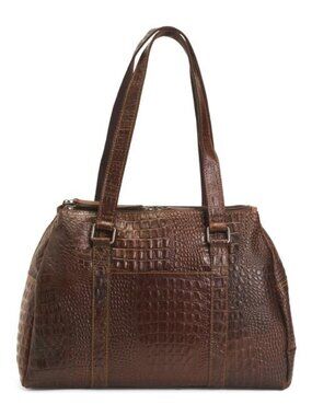 JACK GEORGES Leather Hornback Croc Embossed Hand Stained Satchel
